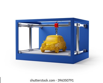 3d Printer Printing A Car Isolated On White