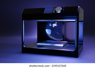 3D Printer Is Printing A Human Cornea. 3D Illustration Of The Biotechnology And Science Breakthrough Of Producing Artificial Eye Cornea.