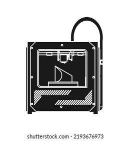 3D Printer Technology Design Icon Solid Black. Engineering Manufacturing Model From Plastic And Industry Concept Symbol. Innovation Business Illustration And Print Machine Prototype