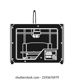 3D Printer Technology Design Icon Solid Black. Engineering Manufacturing Model From Plastic And Industry Concept Symbol. Innovation Business Illustration And Print Machine Prototype