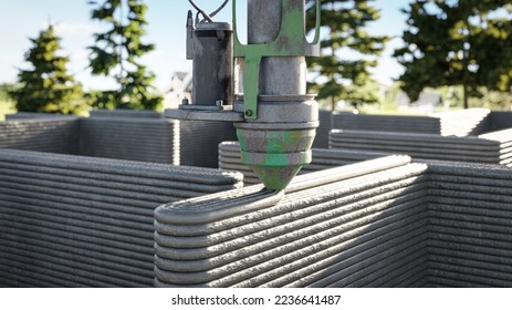 3d printing single-family house with concrete. New technology house building using a modern CNC machine. 3d illustration - Powered by Shutterstock