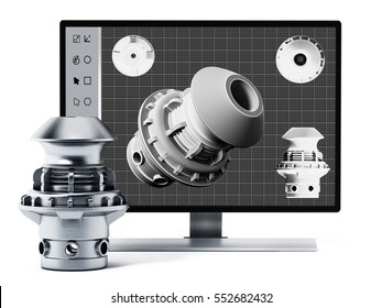 3D Product Design Software And Manufactured Product. 3D Illustration.