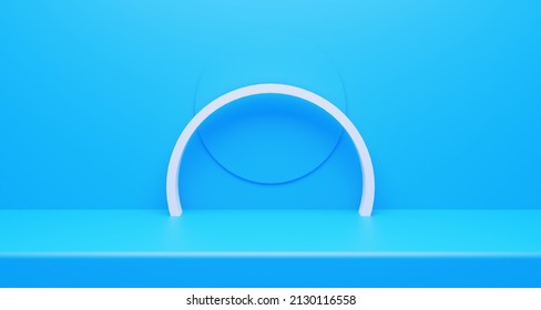 3D Product Launch Empty Pastel Blue Color Studio Table Room Background ,product Display With Copy Space For Display Of Content Design.Banner For Advertise Product On Website, Cosmetic, Makeup, Launch