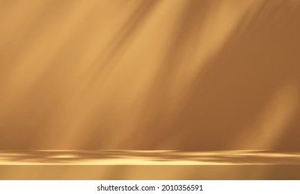3D product podium display with orange background and tree shadow,summer product mockup background,3D render illustration - Shutterstock ID 2010356591