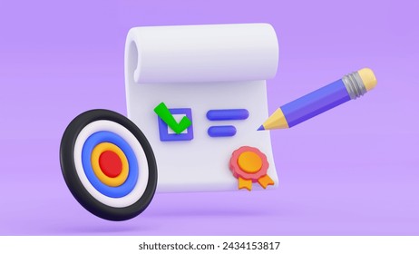 3D Productivity solution Clipboard with checklist Todo check list Arrow hitting target darts Execution of plan Task management Fast summary Assignment and exam 3D rendering illustration minimal style - Powered by Shutterstock