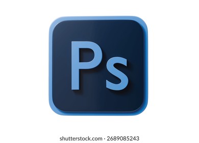 3d ps app button icon. software app concept. Minimal cartoon photo editor design tool graphics app for app store banner. isolated on white background. 3d render.