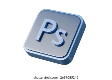 3d ps app button icon. software app concept. Minimal cartoon photo editor design tool graphics app for app store banner. isolated on white background. 3d render.