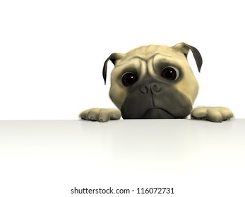 3D Pug Peering Over The Edge Of A Table