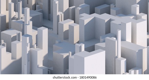 3D Pure White Three-dimensional Buildings, Abstract Background, Rendering Simple City, Miniature Urban Building Model, 3D Modeling,c4d