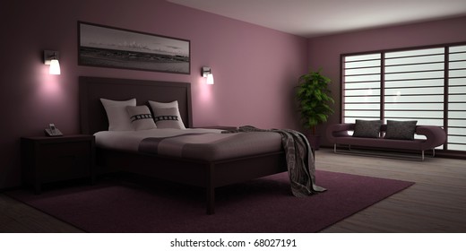 3D Purple Bedroom