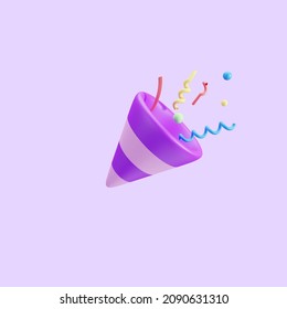 3d Purple Birthday Celebration Trumpet Illustration Concept Rendering, Suitable For Your Web And App Elements