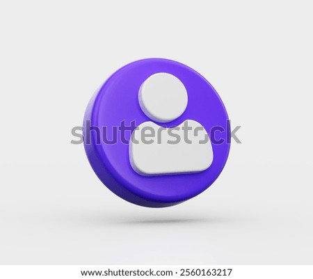 3D Purple button with a white user icon, representing profile, account, or person in digital platforms.3d illustration