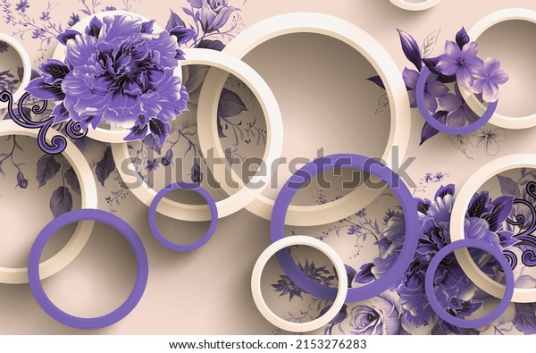 3d purple flower wallpaper beautiful designed white and purple rings background light 