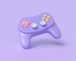3d Purple Gamepad, Joystick, Entertainment Gaming Process Symbol. 3d Render Illustration
