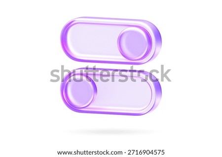 3D purple translucent toggle switches with soft gradient finish. Perfect for controlling settings and preferences in minimalist glassmorphism interface designs