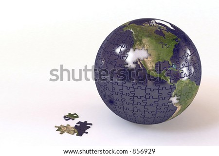 3D puzzle globe with missing pieces