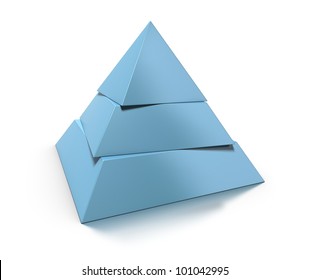 3d Pyramid, Three Levels Over White Background With Glossy Reflection And Shadow