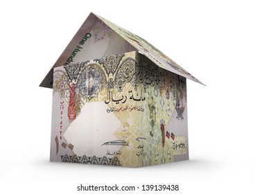 3D Qatar Money Shaped As House Origami Isolated On White Background