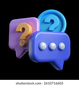 3D Question Mark and Chat Bubbles Icon on Transparent Background