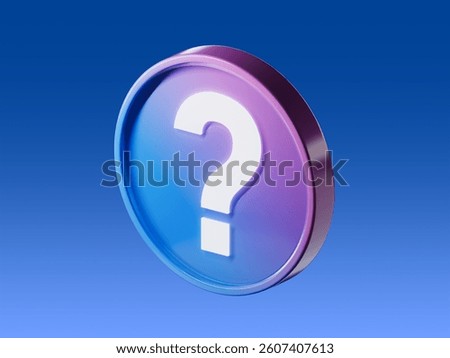 3D question mark icon representing help, FAQ, customer support, or inquiry. Suitable for apps, websites, and user interfaces. Digital style.