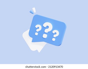 3D Question mark speech bubble icon. Message box with question sign. FAQ symbol concept. Cartoon illustration isolated on blue background. Minimal design. 3D Rendering