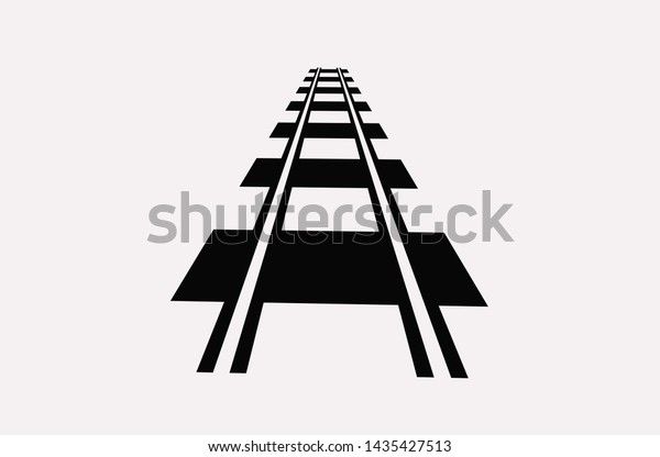 3d Railway Railroad Track Silhouettes Straight Stock Illustration ...