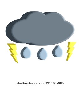 3D Rain Cloud. 3D Rain Cloud Icon Isolated On White Background. Perfect For Animated Videos.