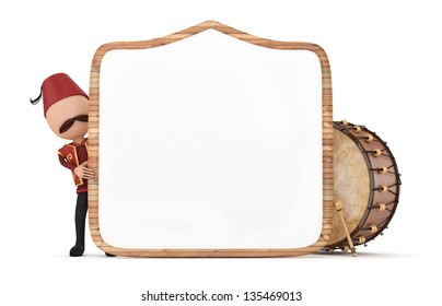 3d ramadan drummer with wooden frame and drum