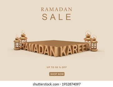 3d Ramadan Kareem Calligraphy With Lantern, Ramadan Kareem Sale Banner