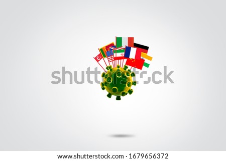 3d randaring, Countries flags most effected with corona virus. flag & Green corona virus with gray background.