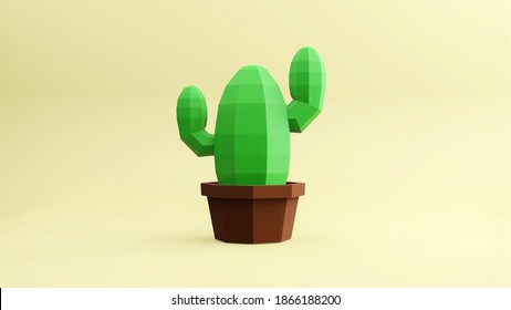 3d rander cactus low polygon