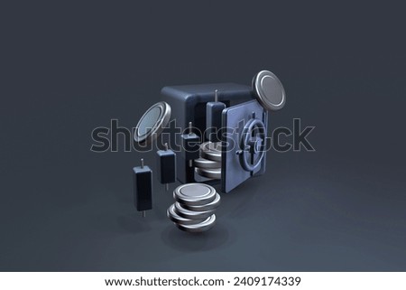 3D Realistic closed silver safe bank box. Protection money savings concept Candlestick chart Financial Stock Market Investment Trading