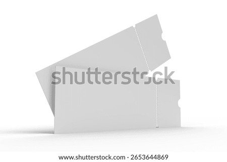 3D Realistic empty event tickets mockup isolated on background. Blank template for showcasing your ticket, train, raffle, carnival, concert, festival, lottery, coupon, theatre or airplane pass label.