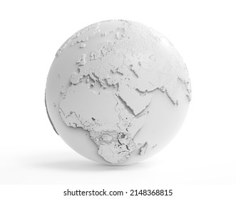 3D Realistic Grey Earth Globe Europe Asia Africa Illustration White Background