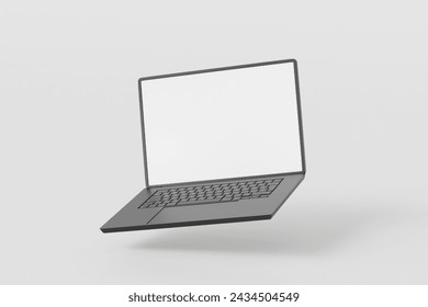 3d Realistic laptop computer notebook device with blank white screen display on isolated white background. 3d Black laptop computer notebook. minimal creative design icon. 3d rendering. illustration.