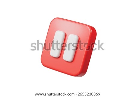 3d Realistic Pause Icon. red round pause buttons for start multimedia with simplicity colorful video concept, audio playback. Minimal Cartoon watch buttons isolated on white background. 3d render.