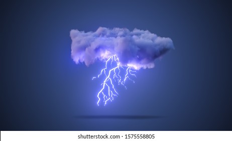 3D Realistic Render of a Cloud with Lightning Bolt