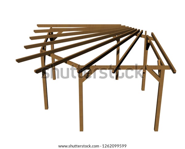 3d Realistic Render Pergola Wood Construction Stock Illustration ...