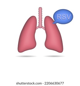 3D Realistic RSV Respiratory Syncytial Virus And Lung Icon Isolated From White Background.