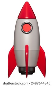 3D realistic Space rocket launch with Simple red retro spaceship, 3D icon, isolated on white background, clipping path, Booster startup and Developer concept, 3d illustration