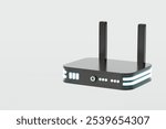 3D Realistic Wireless Internet Router with antennas icon. Minimal Cartoon digital wireless modem hotspot on isolated white background Wi-Fi hotspot zone. Wireless Modem for 4G or 5G concept. 3D Render