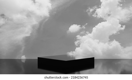 3D Rectangle Glass Glossy Podium With Black And White Sky Background