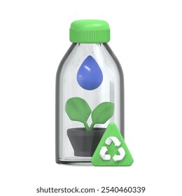 3D Recycle Bottle Icon, suitable for plastic waste reduction, recycling awareness, and eco-friendly initiatives. - Powered by Shutterstock