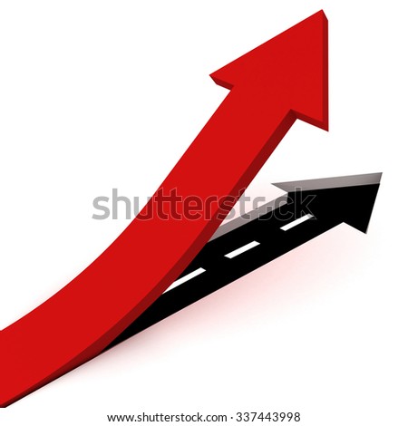 3d red arrow render with road White background for business success