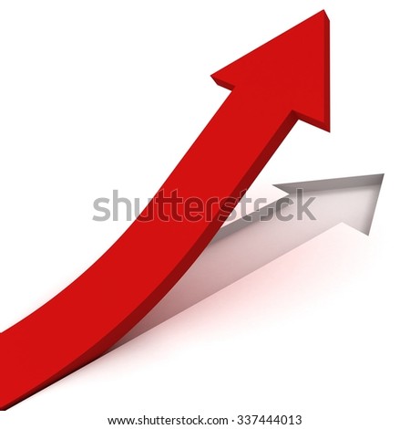 3d red arrow render with White background for business success