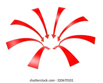 3D red arrows pointing downwards.Isolated on white background.