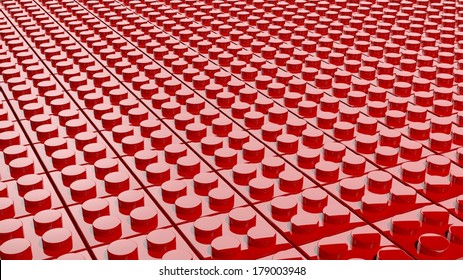 3D Red Background Made Of Lego Blocks