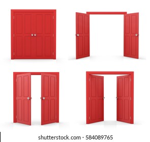 3d Red Double Door On White Background