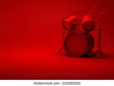 3d Red Drum Set On Red Background. 3d Rendering