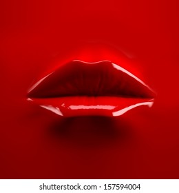 3D Red Female Lips